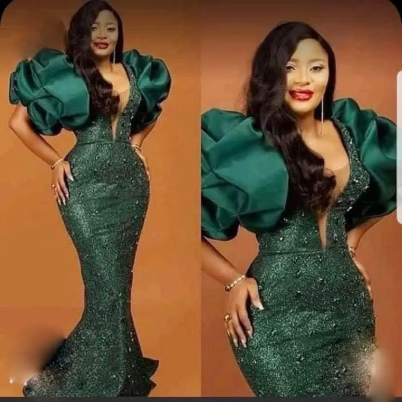 Dark Green Mermaid Prom Dresses Aso Ebi 