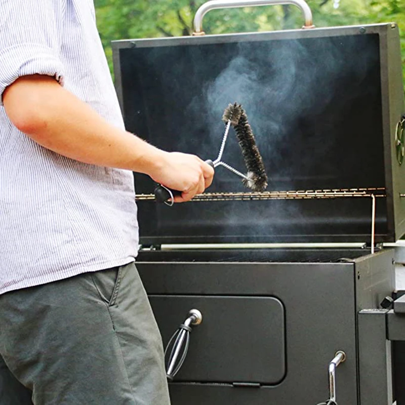 Kitchen BBQ Accessories Grill Cleaning Brush Stainless Steel Barbecue Triangle Clean Bristles Gadgets Stains Grease Cleaner Tool