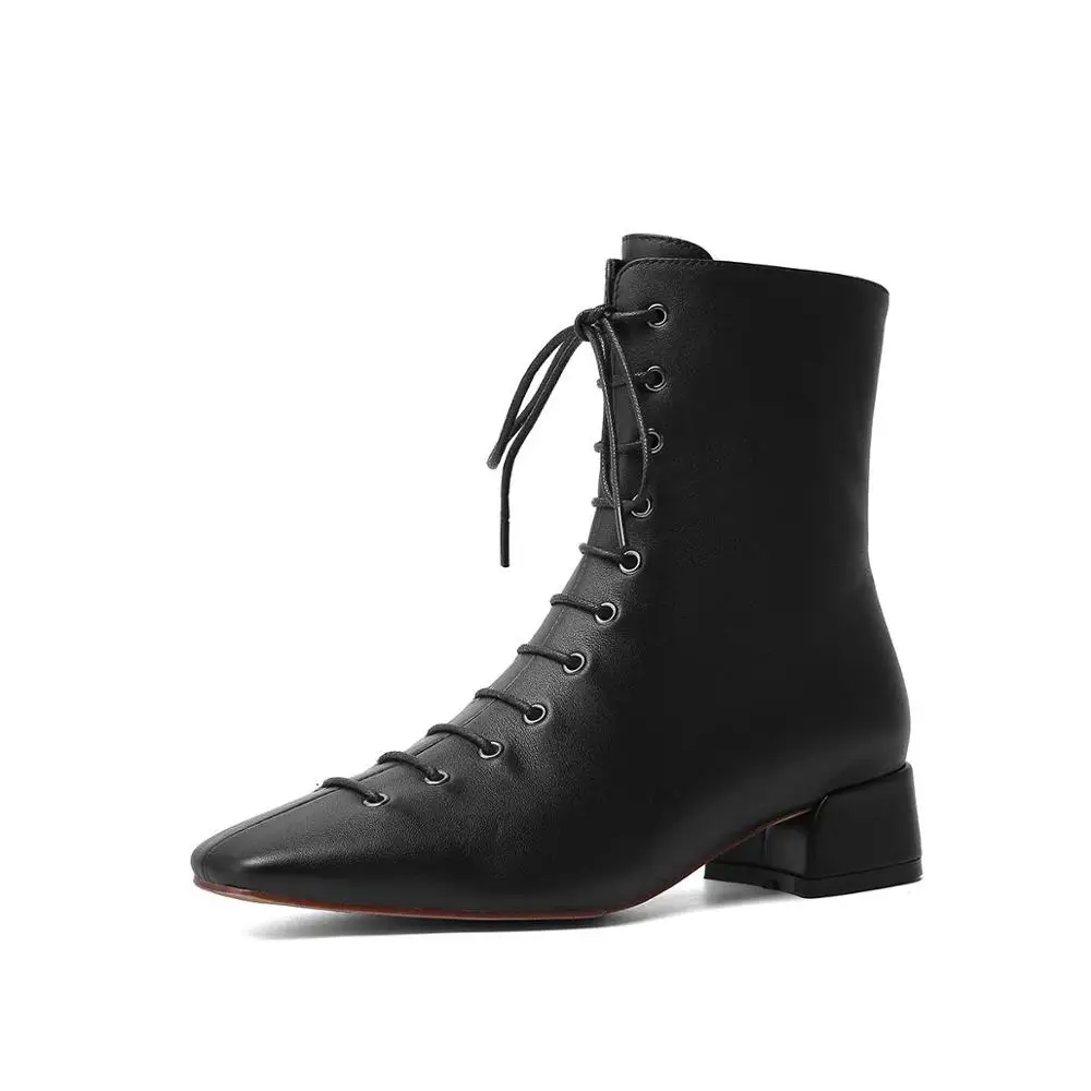 Krazing pot/; ботинки «Челси» из коровьей кожи с квадратным носком и перекрестной шнуровкой; офисные женские Теплые ботильоны с металлическими застежками; L12 - Цвет: black cow leather