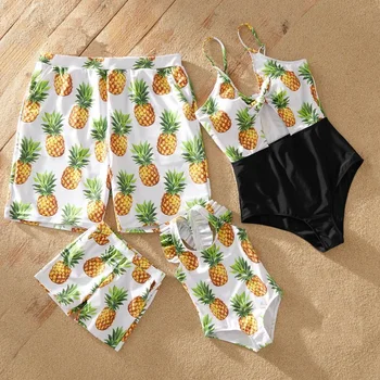 

Pineapples Swimsuits Family Matching Swimwear Mother Daughter Bath Suits Mommy and Me Clothes Outfits Look Dad Son Swim Shorts