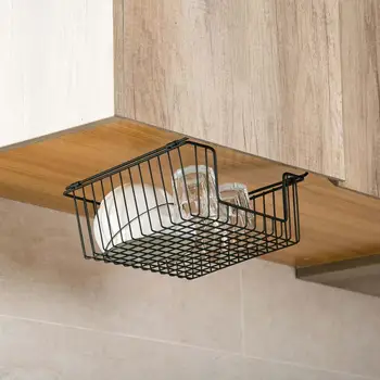 

1Pc Hanging Iron Storage Rack Shelf Tableware Holder Basket Kitchen Cabinet Organizer Shelves Desktop Makeup Organizer Basket