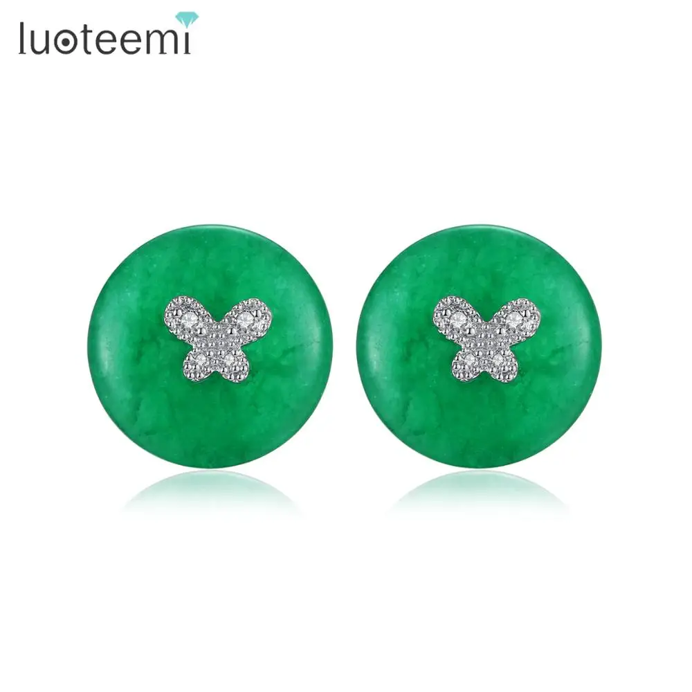 LUOTEEMI новый элегантный дизайн Привлекательные круглые серьги гвоздики с Зелеными