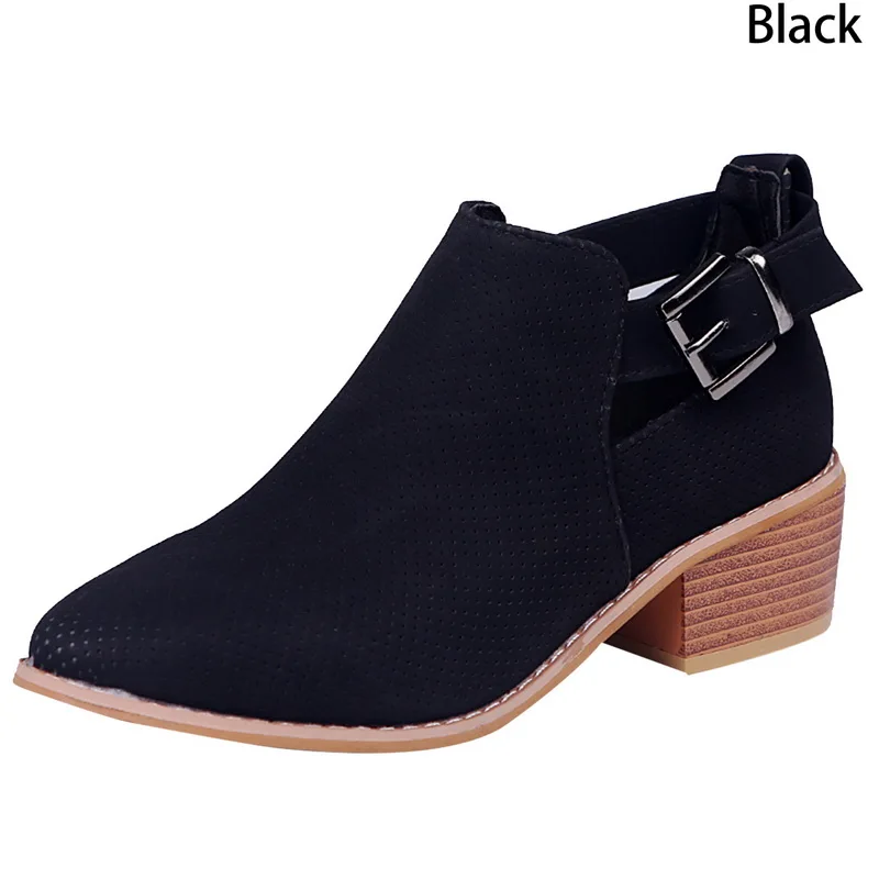 Женские ботинки; модная повседневная женская обувь; Ботинки Martin; замшевые кожаные ботинки с пряжкой; зимняя обувь на высоком каблуке с молнией для женщин - Цвет: black
