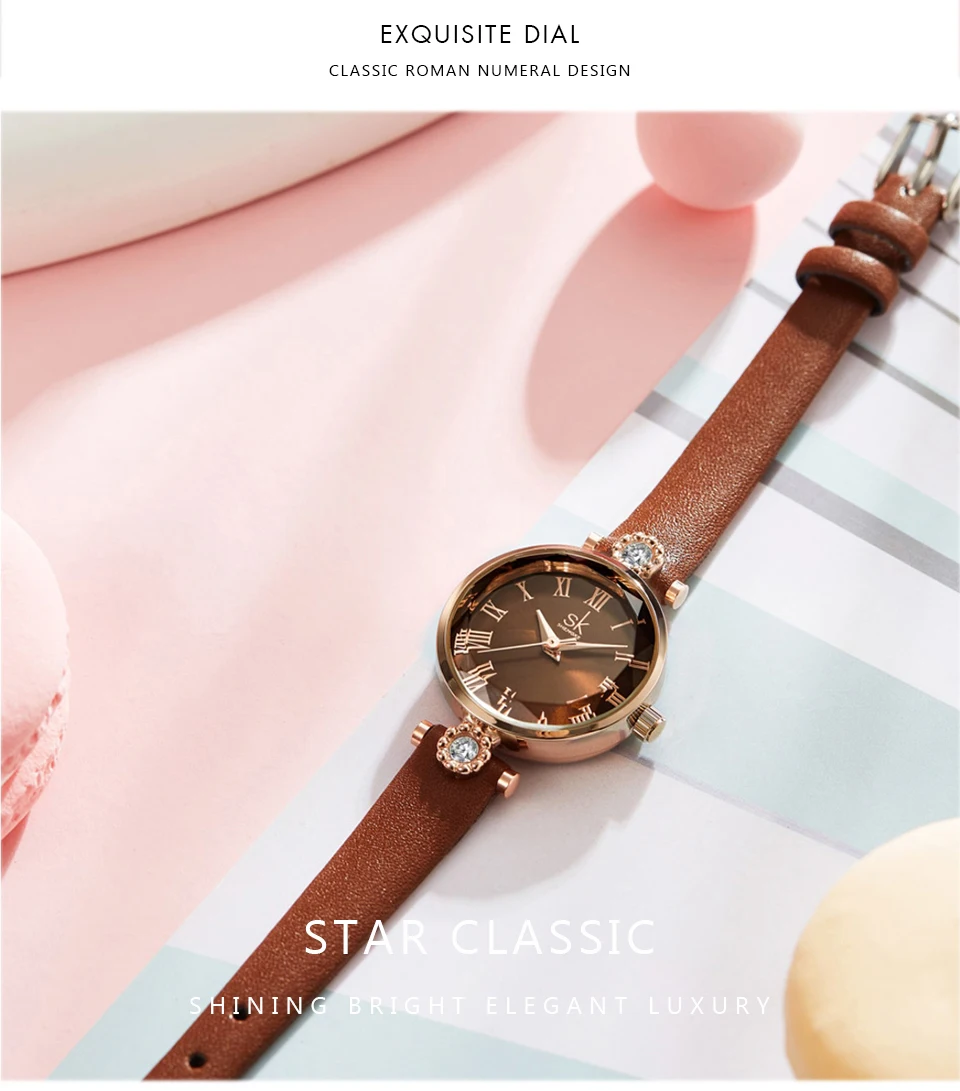 Shengke брендовые новые женские кварцевые часы модные повседневные Стразы кварцевые наручные часы для женщин Дамский кожаный браслет Relojes