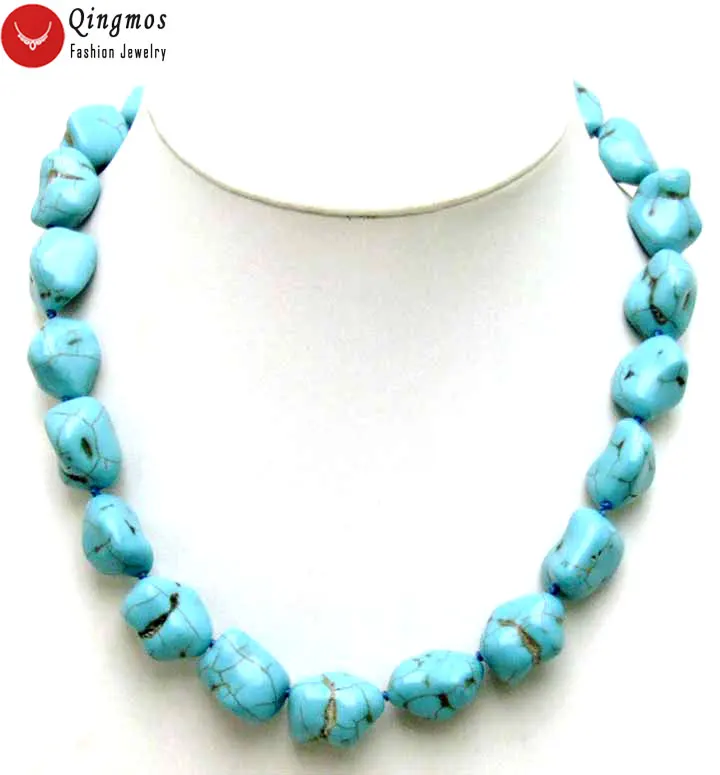 

Qingmos 15-20mm BAROQUE Natural Light BLUE TURQUOISES NECKLACE for Women Genuine Stone Necklaces Natural 18" Chokers Jewelry