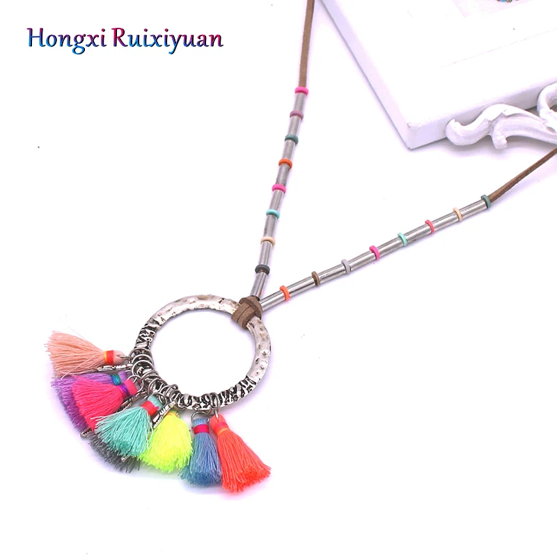 Women's Statement Necklace Bohemia Alloy Feather Accessories Round Pendants and Colorful Tassel Jewelry | Украшения и