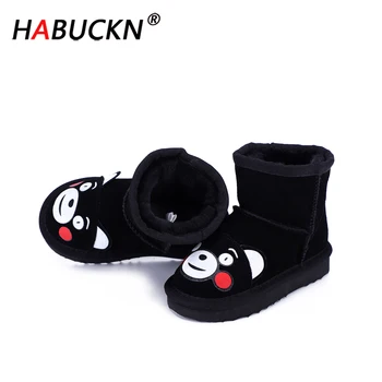 

HABUCKN Children's Fashion Cartoon Cowhide Snow Boots Small Animal Winter Children's Warm Shoes bear Rabbit cat Hippo Boots Kids
