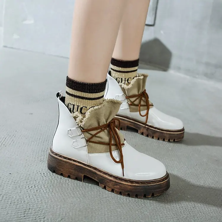 Winter Women ankle Martin boots women Casual lace-up mid heels platform Round Toe Comfort warm snow boots women shoes mujer X830