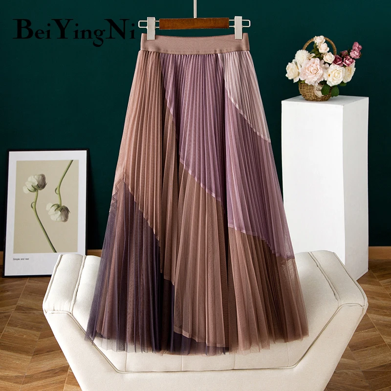 Tulle Skirts Tutu Maxi Pleated Color-Mesh Elastic Spell Beiyingni Long High-Waist Princess