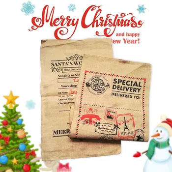

Besegad Merry Christmas Santa Sacks Large Goodie Burlap Bag with Drawstring Closure for Xmas Party Gift 20 x 27inch Random Style