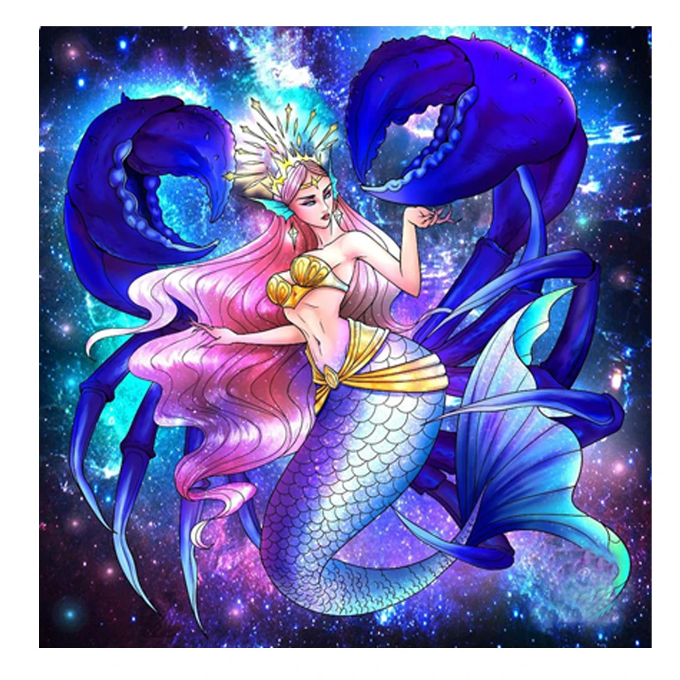 3 Piece Diamond Painting Mermaid Shrimp Diy handwork Embroidery Full square  round drilling 5d Puzzle Mosaic,Wholesale,retail