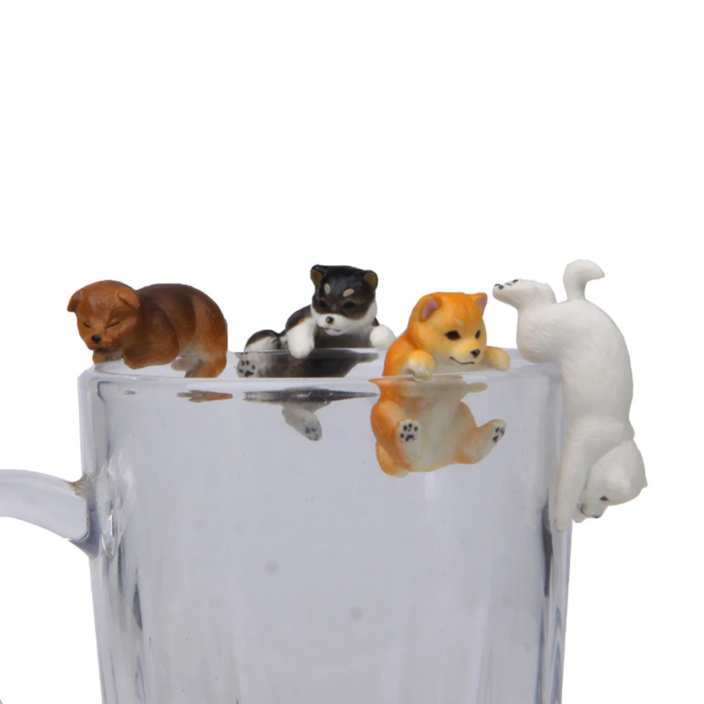 Lifelike Mini Shiba Dog Animal Figurine Hanging Cup Rim DIY Landscape Ornament