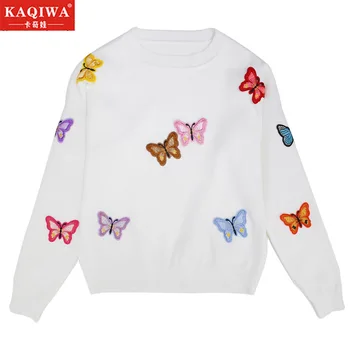 

Fall and Winter 2019 Heavy Industry Boutique Butterfly Embroidery Loose Sweater Long Sleeve Bottom Blouse Pullover Woman