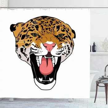 

Shower Curtain Set with Hooks 72x72 Fangs Rocky Fur Face Leopard Jungle Wild Strong Aggressive White Mountains Design Nature