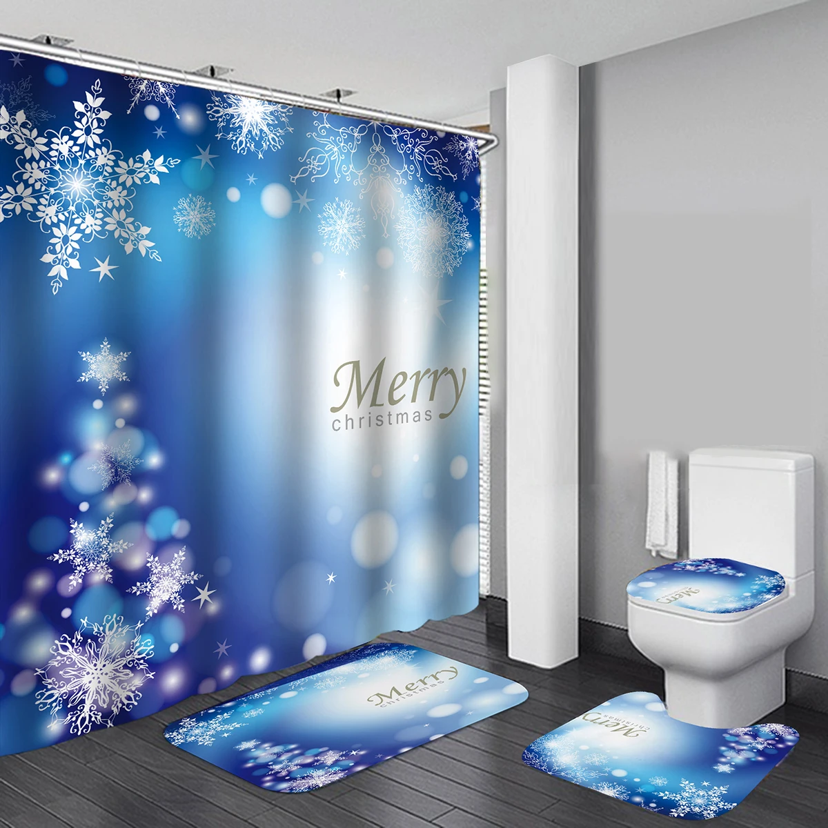 Merry Christmas занавеска для ванной, водонепроницаемый Рождественский коврик для ванной с Санта Клаусом, крышка для унитаза, полиэстер/фланелевая занавеска для душа