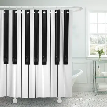 

Keys Piano Keyboard Black Classic Classical Close Closeup Shower Curtain Waterproof 72 x 78 Inches Set with Hooks
