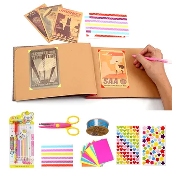 

40 Sheets DIY Scrapbook Photo Album Kit with Stickers Postcards Tape Scissors for Valentines Christmas Birthday Scrapbook Album