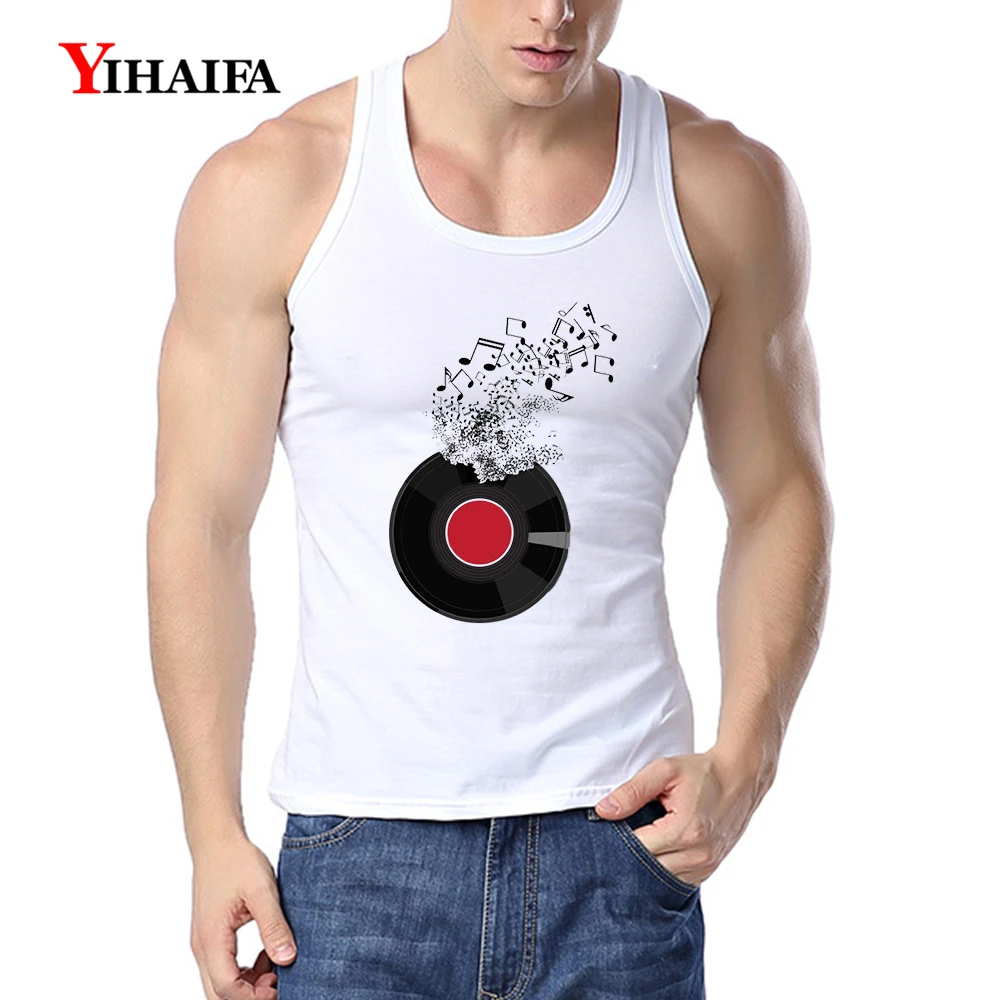 

YIHAIFA Mens Fitness Clothing Gym Tank Top Vinyl Records Printed Bodybuilding Singlet Fitness Men Sleeveless Vest Undershirt