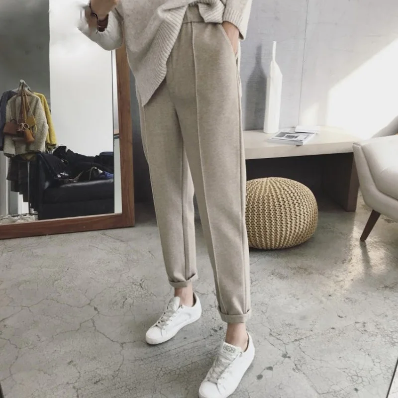 

Harem Pants Autumn and Winter Women Thick Pants High Waist Ankle-length Pants Female Loose Casual Straight Suit Pants 6991 50