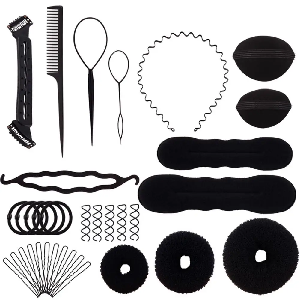 

HobbyLane 15 Pcs/Set DIY Hair Braider Sponge Donut Fluffy Pads Spiral Hair Hairpins Lovely Meatball Head Hairstyling Tools Set