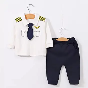 

Baby Boy Clothes Long Sleeves Set Gentalmen Outfits With Tie Aircraft Commander Costume Dress Clothes For Baby Boys