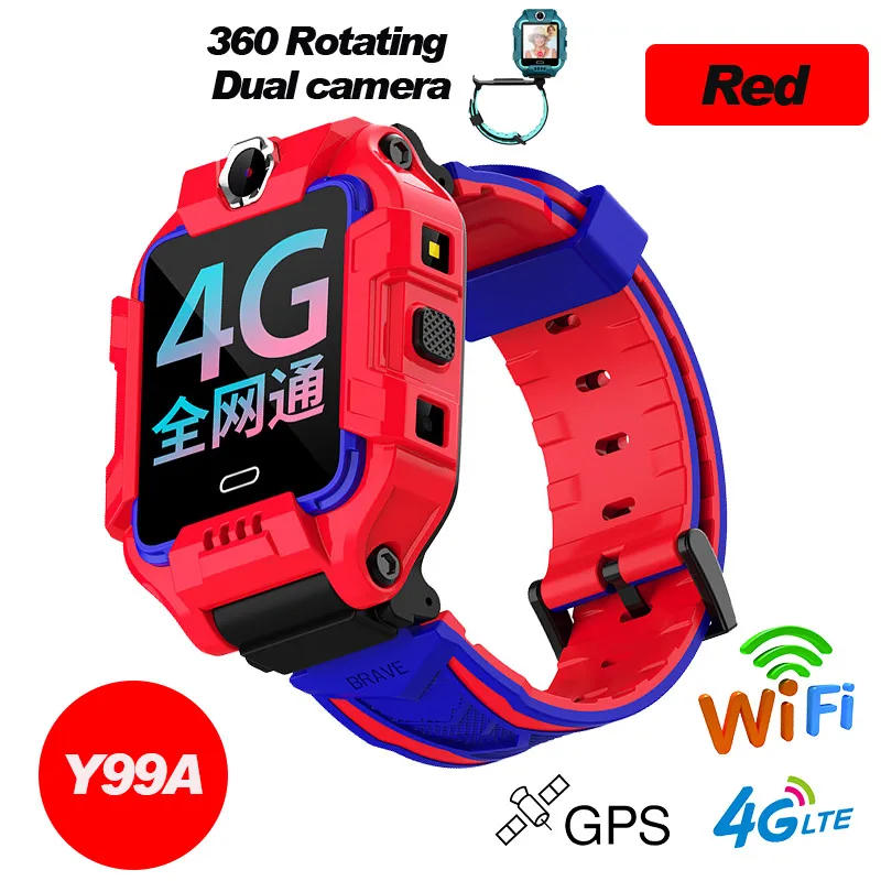Y99A Red 696 Y99A Детские 4G умные часы gps+ WiFi+ LBS расположение SIM Двойная камера вращение на 360 градусов умные часы телефон часы ремешок - Цвет: Y99A Red