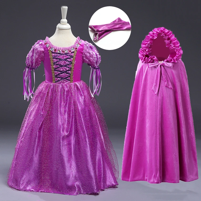 Рождественские карнавальные костюмы; сетчатые платья с блестками для девочек; Одежда для девочек; костюм Рапунцель для выступлений; платье принцессы для девочек