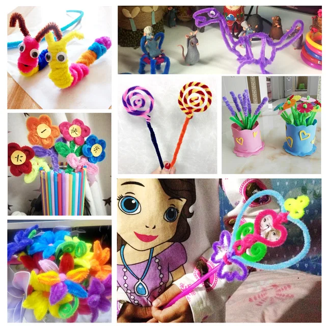 100Pcs/set Educational Toys Montessori Materials Chenille Children Sticks Puzzle Craft Colorful Pipe Twist Rod Handmade DIY Toys 6
