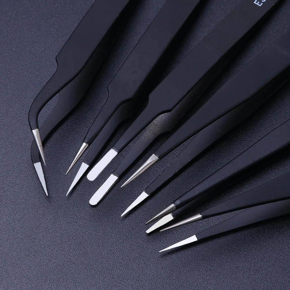 STZ Curved Straight Tweezer Nail Rhinestones Picking Tool Anti-static Tweezers For Eyelash Extensions Nail Accessories ESD10-15 3