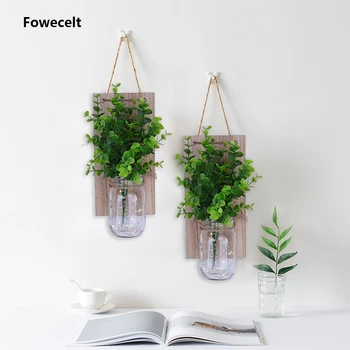 

Fowecelt Mason Jar Wall Sconces with LED Flower Vase Glass Wall Lights Modern Home Decoration Accessories for Living Room 2PCS