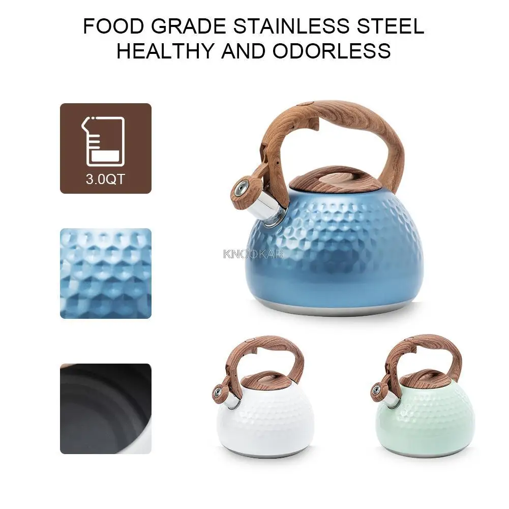 3L Stainless Steel Whistling Tea Kettle Stovetops Enamel Food Grade Tea Pot With Heat-Proof Handle For Gas Induction Cookers 2
