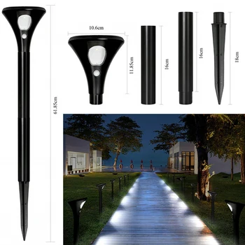 

2pcs Pathway Adjustable Height Solar Powered Battery Operated IP65 Waterproof Patio Lawn Light PIR Motion Sensor High Brightness
