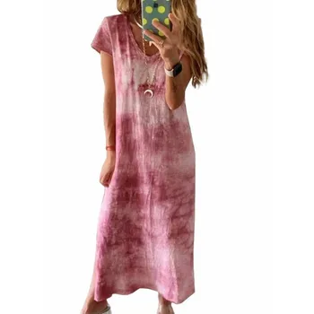 

Gradient Color Print Casual Dress Short Sleeve Women 2020 Summer New Side Splited Boho Maxi Dresses V-Neck Big Size 3XL Vestidos