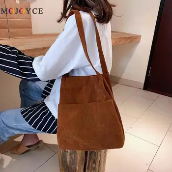 

Women Stripe Corduroy Shoulder Bag Large Capacity Simple Vintage Canvas Messenger Bags Female Solid Soft Cloth Handbag Big Totes