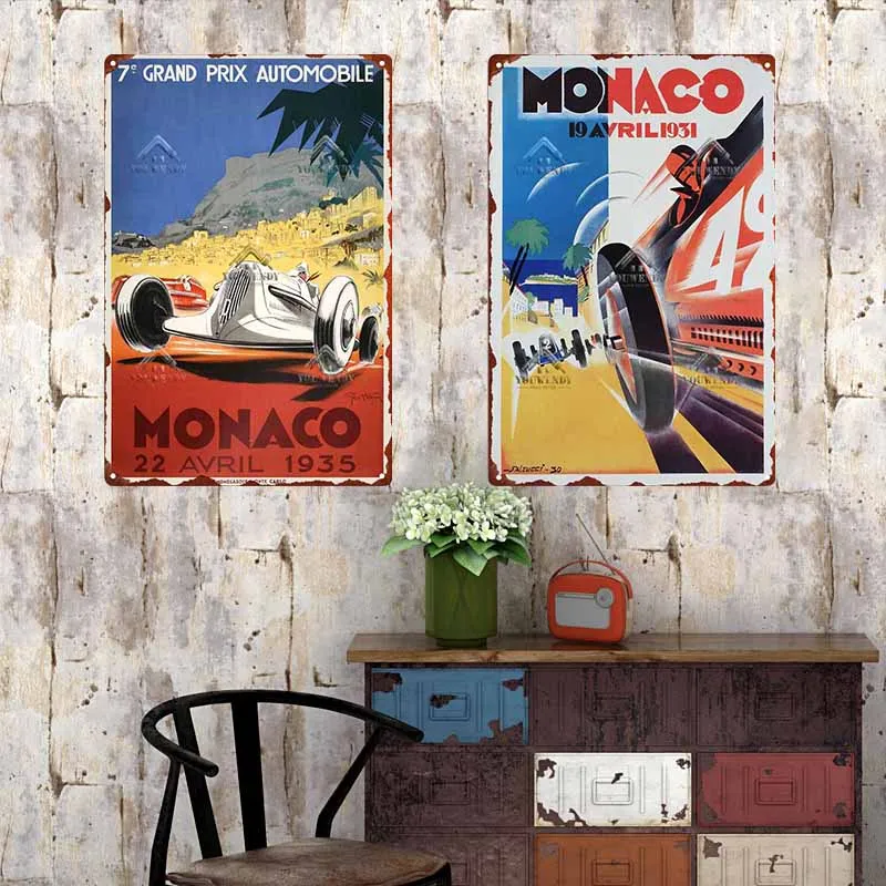 Panneaux en métal du Grand Prix de Monaco, plaque rétro, courses de  voitures vintage, panneau en étain pour garage, atelier, club, Man Cave