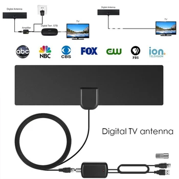 

4K 28DB High Gain HD TV DTV Box Digital TV Antenna 80 Miles Range Booster Active Indoor Aerial HD Flat Design TV Signal Receiver