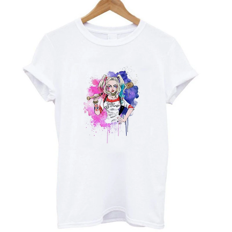 

Fashion Women Summer O-neck Harley Quinn Casual Short Sleeve T-shirt American Movies Suicide Squad Tops Plus Size