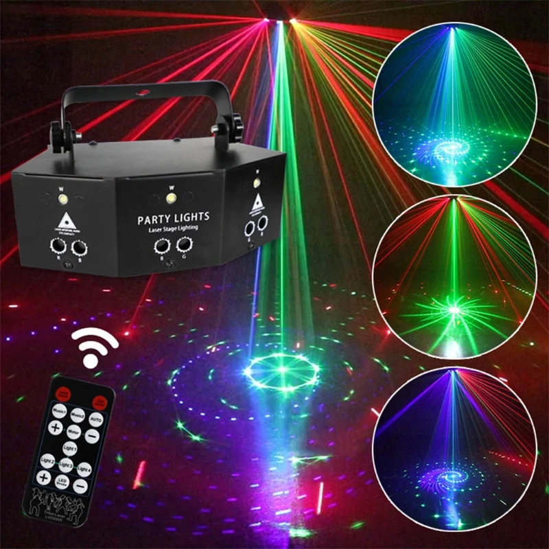 

9 Lens Stage Light Remote Control Beam Scanning Stage Light Pattern Projection Lamp Strobe Light for Bar KTV DJ US/EU/UK/AU Plug