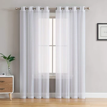 

1 Piece Modern Solid Color Tulle Curtains For Living Room Bedroom White Sheer Curtains For Window Linen Curtains Drapes panels
