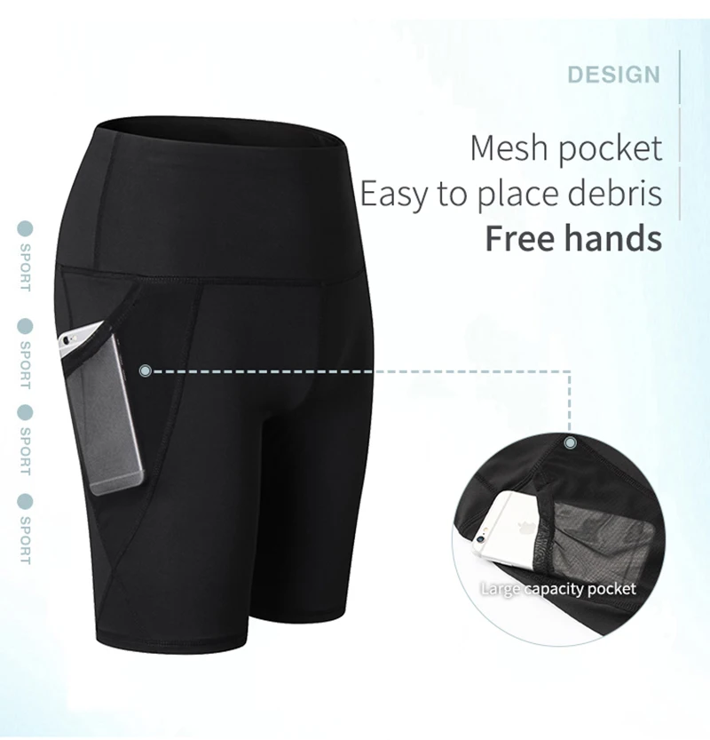 New Women's Pocket Design Compression Yoga Shorts Running Tights Women Quick Dry Outdoor Sports Gym Fitness Sport Shorts