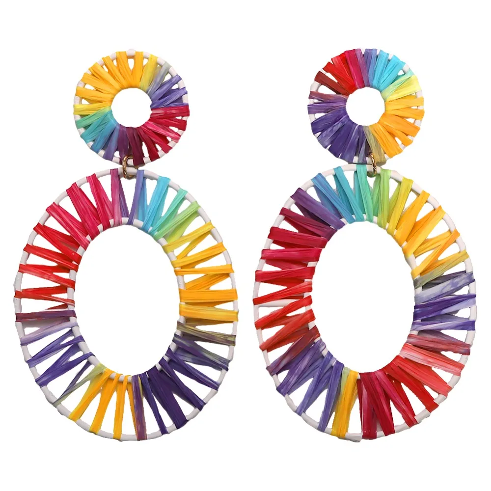 Очаровательные серьги-капли из рафии для девушек, женские разноцветные Серьги-Подвески ручной работы