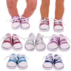 Chaussures en toile à lacets pour poupée américaine de 18 pouces et 43Cm, chaussures réfléchissantes à paillettes à pois, pour jouets de notre génération 