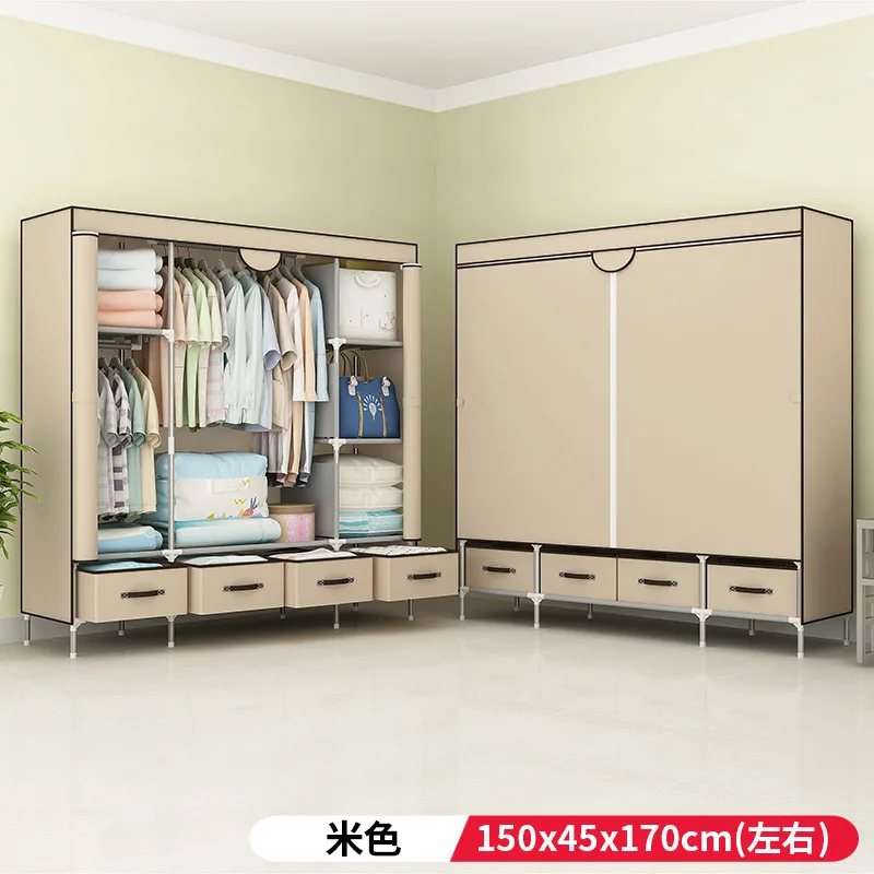L(150x45x170cm) Простая сборка Тканевый шкаф различные характеристики 19 туба толстый пыленепроницаемый складной Тканевый шкаф с ящиком - Цвет: L(150x45x170cm)