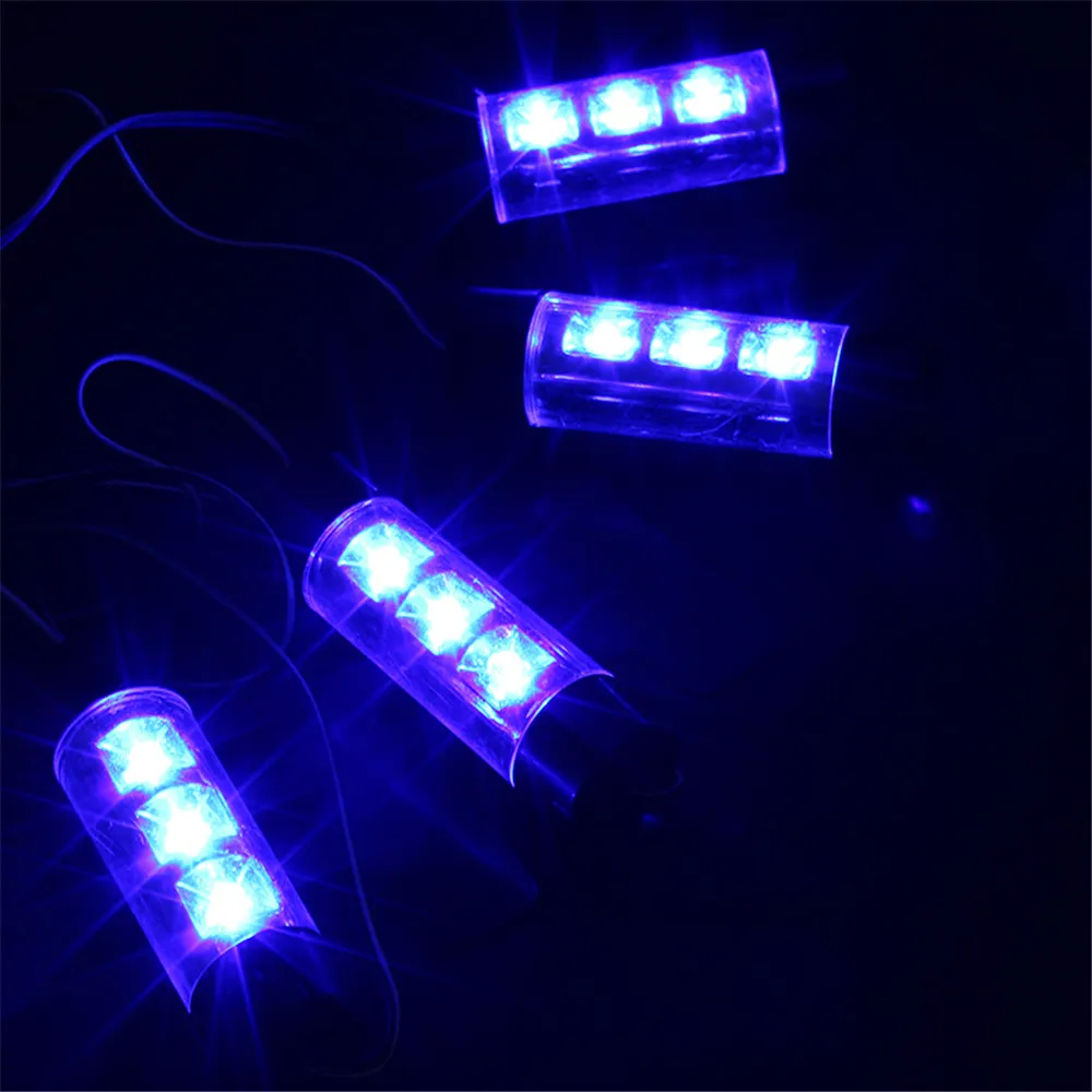 

4 Pcs 4 in 1 12V 4 x 3 LED Car Interior Light Blue Light Decorative Atmosphere Light Lamp Atmosphere Light Auto Decoration