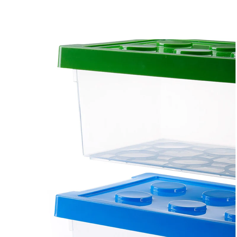 Bins & Things Lego-Compatible Storage Container with Lego Compatible Building Baseplate, Blue_Green