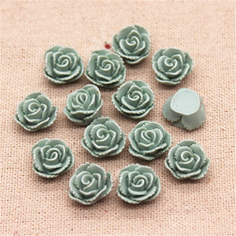 grey green 50pcs 50 шт 13 мм Разноцветные винтажные полимерные цветы с плоской задней стороной Кабошон DIY Ювелирные изделия/украшения для телефона - Цвет: grey green 50pcs