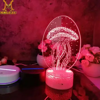 

Molezu Halloween Jellyfish Pattern 3D Led Night Light Decoration Children Kids Gifts 7 Color Changing Visual Table Lamp