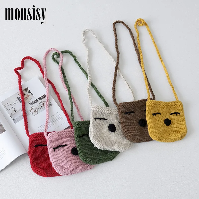 

Monsisy 2019 Winter Wool Crossbody Bag For Boy Girl Knitting Handbag Kid Shopping Travel Shoulder Bag Children Coin Purse Wallet