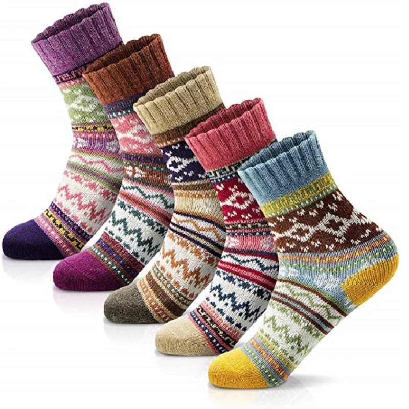 Женские зимние носки, новинка, подарочные носки, винтажные мягкие милые Носки с рисунком, толстые шерстяные теплые удобные носки унисекс