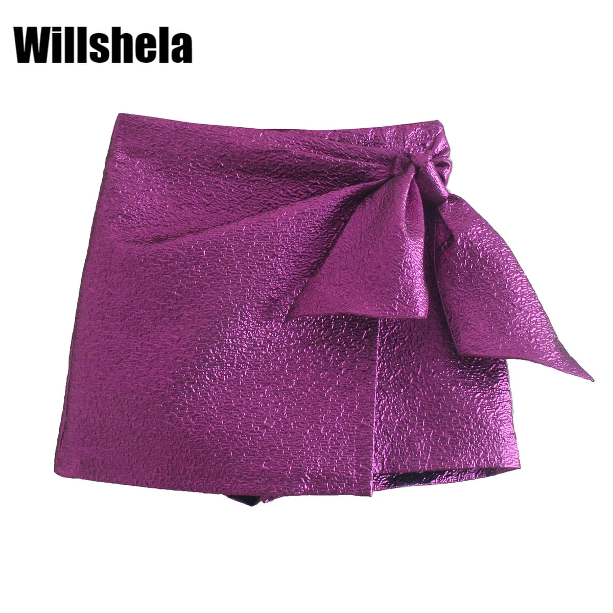Willshela Women Fashion Textured Skort with Bow Knot High-waisted Invisible Side Zipper Casual Chic Lady Woman Elegant Shorts | Женская